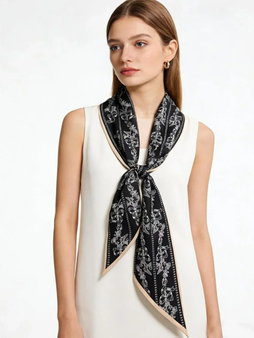 Women's Black White Line Khaki Edge Elegant Oblique Angle  Scarves Bag Scarfs
